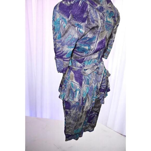 Vintage Dress Express Puff Sleeve Mini Dress – Abstract Purple Print – Size 5/6 - Picture 9 of 12